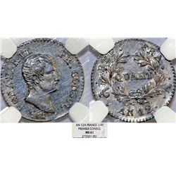 France. Bonaparte as Premier Consul (1799-1804). AR 1/4 Franc AN 12 A. NGC MS61, toned.