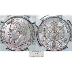 France. Napoleon III (1852-1870). AR 5 Francs 1869 A. NGC AU55