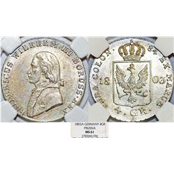 Germany: Kingdom of Prussia. Friedrich Wilhelm III (1797-1840) AR 4 Groschen 1803A. NGC MS61.