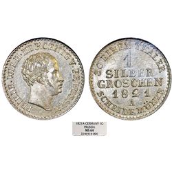 Germany: Kingdom of Prussia. Friedrich Wilhelm III (1797-1840) AR 1 Groschen 1821A. NGC MS64.