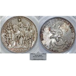 Germany. Kingdom of Prussia. Wilhelm II (1888-1918) AR 3 Mark 1913A - Napoleon Defeat. PCGS MS65, to