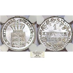 Germany. Wurttemberg. Karl I (1864-1891). AR 1 Kreuzer 1868. NGC MS65