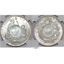 Guatemala. Republic. AR 1/2 Real C/M Struck on Peru Un Sol 1888 TF. NGC AU58, frosty white
