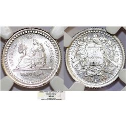 Guatemala. Republic. AR 1/2 Real (Medio Real) 1880/770 E. NGC MS64, sharp.