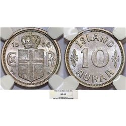 Iceland Kingdom in union with Denmark. Christian X. 10 Aurar 1936 N GJ. NGC MS63.