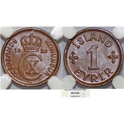 Iceland Kingdom in union with Denmark. Christian X. 1 Eyrir 1926 HCN GJ. NGC MS65 BN!