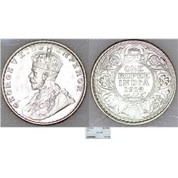India. British Rule. Emperor George V. AR Rupee 1919B. NNC MS63