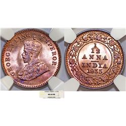 India. British Rule. George V. AE 1/12 Anna 1935 C. NGC MS66RB