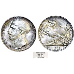 Italy. Kingdom. Vittorio Emanuele III (1900-1946). AR 10 Lire 1928 R. NGC MS63