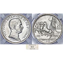 Italy. Kingdom. Vittorio Emanuele III (1900-1946). AR 2 Lire 1915 R. NGC MS63