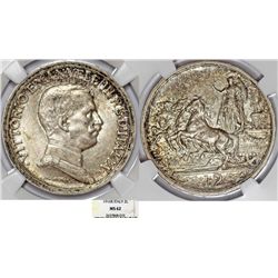 Italy. Kingdom. Vittorio Emanuele III (1900-1946). AR 2 Lire 1916 R. NGC MS62, toned