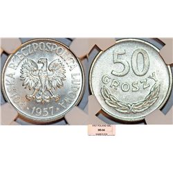 Poland. PRL (1945-1989) RARE Aluminium 50 Groszy 1967 MW. NGC MS66