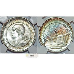 San Marino. Republic. AR 5 Lire 1938R. NGC MS65*, Choice BU, wonderfull example!