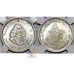 South Africa. Republic. AR 10 Cents 1964. NGC MS64.
