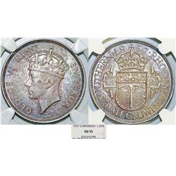 Southern Rhodesia. British Rule. AR ½ Crown 1937. NGC AU55, great patina.