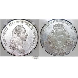 Sweden. King Gustav III (1771-1792). AR Taler 1782 OL. NGC AU55!