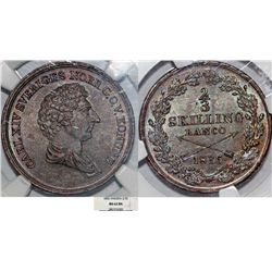 Sweden. King Karl XIV Johan (1818–1844). CU 2/3 Skilling 1836. NGC MS62BN.