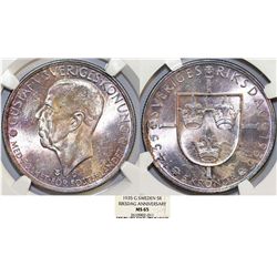 Sweden. Gustaf V. AR 5 Kronor 1935. NGC MS65, Great PATINA!