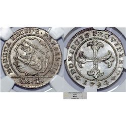 Switzerland. Bern. Beautiful AR 4 Kreuzer 1794. NGC MS62, toned