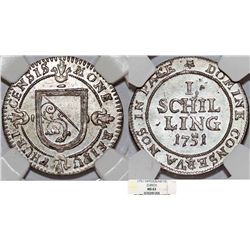 Switzerland. Zurich. AR Schilling 1751. NGC MS63, sharp UNC!
