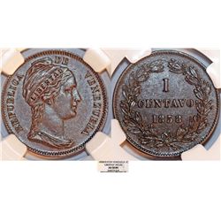 Venezuela. Republic. CU Centavo 1858 H. NGC AU58 BN.