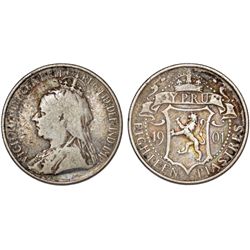 CYPRUS. AR 18 PIASTRES 1901. FINE+