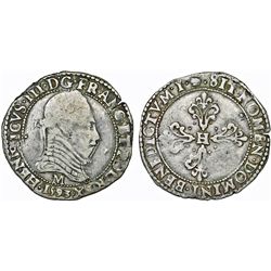FRANCE. KING HENRY IIII (1589-1610). AR DEMI-FRANC AU COL PLAT, 1593 M. AVF, TONED