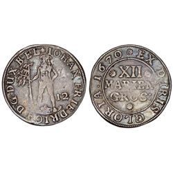 GERMANY: BRUNSWICK-WOLFENBUTTEL. JOHANN (1666-1679). AR 12 MARIENGROSCHEN 1670. AVF
