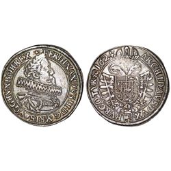 H.R.E. AUSTRIA. VIENNA. EMPEROR FERDINAND II (1619-1637). AR THALER 1624. AVF