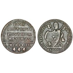 ITALIAN PAPAL STATES. VATICAN. POPE PIUS VII (1800-1827). 1 BAIOCCI (LATERNAL ISSUE) 1802. AVF