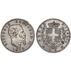 KINGDOM OF ITALY. NICE AR 5 LIRE 1872 M. AVF