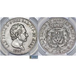 Italy. Sardinia. Carlo Felice (1821-1831). AR 5 Lire 1823 L. PCGS VF35, RARE!