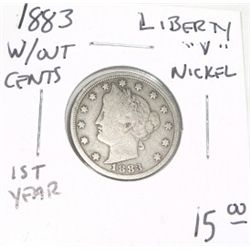 1883 W/OUT CENTS *1ST YEAR* LIBERTY "V" NICKEL *RARE EXTRA FINE GRADE* RED BOOK VALUE IS $15.00+!!