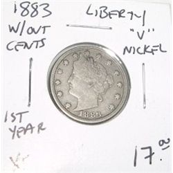 1883 W/OUT CENTS *1ST YEAR* LIBERTY "V" NICKEL *RARE EXTRA FINE GRADE* RED BOOK VALUE IS $17.00+!!