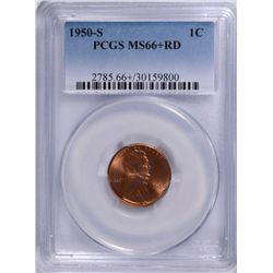 1950-S LINCOLN CENT, PCGS MS-66+ RED. POPULATION OF ONLY  13