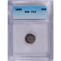 1859 3 CENT SILVER ICG F-12