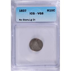 1837 SEATED LIBERTY HALF DIME NO STARS LARGE DATE ICG VG-8