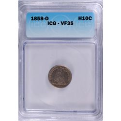 1858-O SEATED LIBERTY HALF DIME ICG VF-35 ALMOST XF