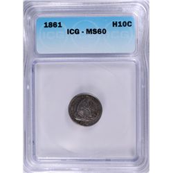 1861 SEATED LIBERTY HALF DIME ICG MS-60