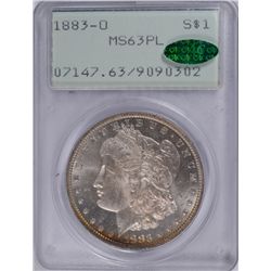 1883-O MORGAN SILVER DOLLAR, PCGS MS-63 PL  CAC,  OLD RATTLER HOLDER
