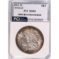 1921-D MORGAN SILVER DOLLAR, PCI MS-65