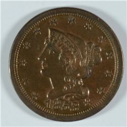 1853 HALF CENT AU-58++
