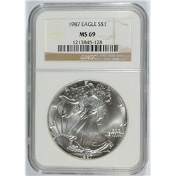 1987 SILVER AMERICAN EAGLE NGC MS-69