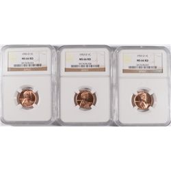 ( 3 ) 1953-D LINCOLN CENTS, NGC MS-66 RED