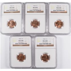 ( 5 ) 1955-S LINCOLN CENTS, NGC MS-66 RED GEMS!