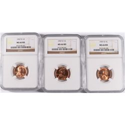 ( 3 ) 1957-D LINCOLN CENTS, NGC MS-66 RED GEMS!