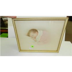 vintage framed baby litho / print