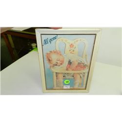 vintage framed baby litho / print