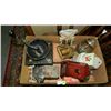 Image 1 : 307) Box of collectibles including tin match safes and