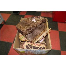 LARGE BOX OF WICKER PURSES